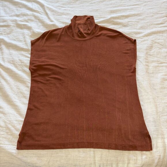 Chico's Travelers Size 2 Large Burnt Sienna Mock Neck Cap Sleeve Top Blouse - Picture 15 of 15